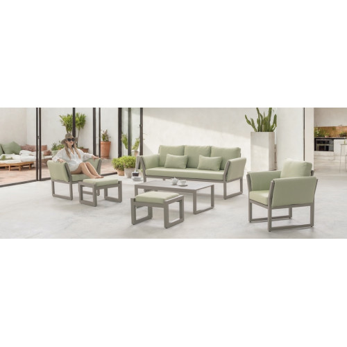 Salon de jardin sofa - Cupra-8 Dlux – 1 table, 1 canapé, 2 fauteuils - Champagne vert menta - HEVEA