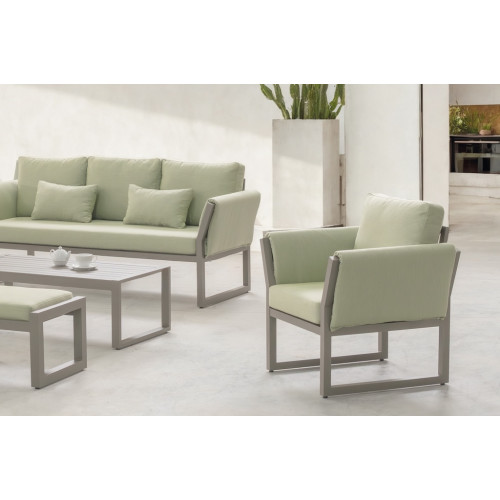 Salon de jardin sofa - Cupra-8 Dlux – 1 table, 1 canapé, 2 fauteuils - Champagne vert menta - HEVEA