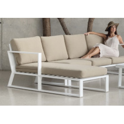 Salon de jardin sofa corner - Bolonia-38-DER Dralon – 1 table, 1 canapé, 1 chauffeuse, 1 chilienne - Blanc beige Elsa - HEVEA