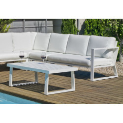 Salon de jardin sofa corner - Bolonia-28 Dralon DER – 1 table, 1 canapé, 1 canapé, 1 chauffeuse - Blanc blanc Anais - HEVEA