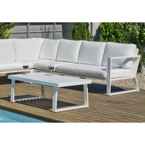 Salon de jardin sofa corner - Bolonia-28 Dralon DER – 1 table, 1 canapé, 1 canapé, 1 chauffeuse - Blanc blanc Anais - HEVEA