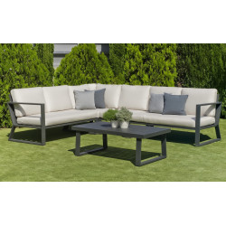 Salon de jardin sofa corner - Bolonia-28 Dralon DER – 1 table, 1 canapé, 1 chauffeuse - Anthracite beige Elsa de marque HEVEA, référence: J8979400