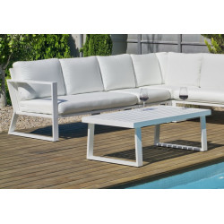 Salon de jardin sofa corner - Bolonia-28 Dralon IZQ – 1 table, 1 canapé, 1 chauffeuse - Blanc blanc Anais - HEVEA