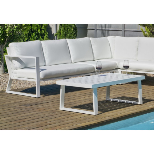 Salon de jardin sofa corner - Bolonia-28 Dralon IZQ – 1 table, 1 canapé, 1 chauffeuse - Blanc blanc Anais - HEVEA