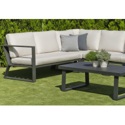 Salon de jardin sofa corner - Bolonia-28 Dralon IZQ – 1 table, 1 canapé, 1 chauffeuse - Anthracite beige Elsa - HEVEA