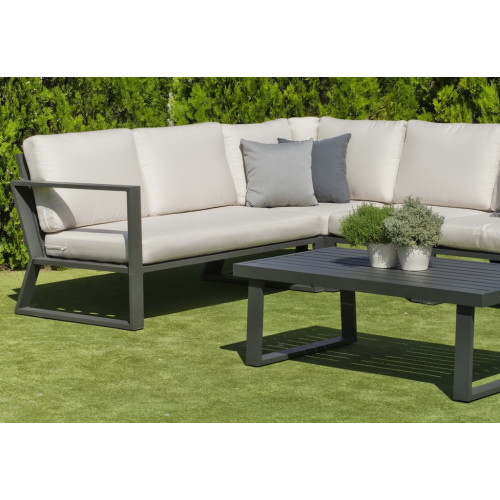 Salon de jardin sofa corner - Bolonia-28 Dralon IZQ – 1 table, 1 canapé, 1 chauffeuse - Anthracite beige Elsa - HEVEA