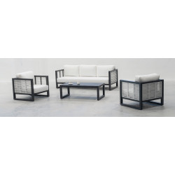 Salon de jardin sofa luxe - Mariet-8 Set Sofa 3 Dralon – 1 table, 1 canapé, 2 fauteuils - Anthracite blanc Anais de marque HEVEA, référence: J8979700