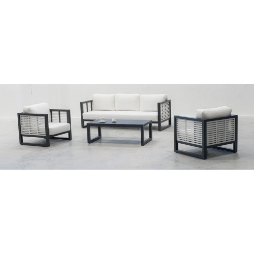 Salon de jardin sofa luxe - Mariet-8 Set Sofa 3 Dralon – 1 table, 1 canapé, 2 fauteuils - Anthracite blanc Anais - HEVEA