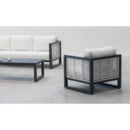 Salon de jardin sofa luxe - Mariet-8 Set Sofa 3 Dralon – 1 table, 1 canapé, 2 fauteuils - Anthracite blanc Anais - HEVEA