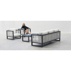 Salon de jardin sofa luxe - Mariet-8 Set Sofa 3 Dralon Lux – 1 table, 1 canapé, 2 fauteuils - Anthracite blanc Blanco de marque HEVEA, référence: J8979800