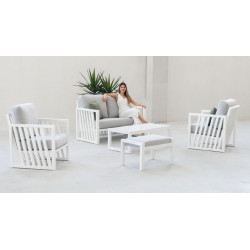 Salon de jardin sofa luxe - Abigeil-7 Set Sofa Dralon – 1 table, 1 canapé, 2 fauteuils - Blanc gris Mariland de marque HEVEA, référence: J8979900