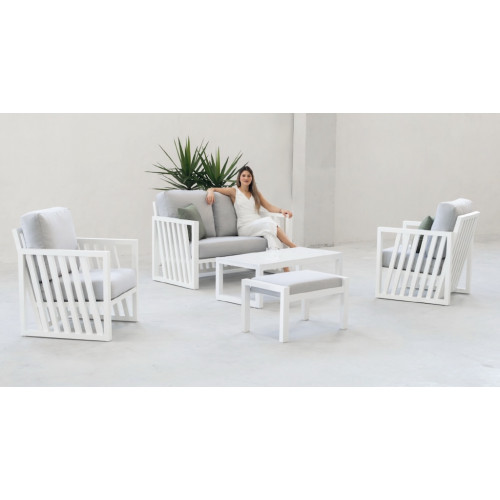 Salon de jardin sofa luxe - Abigeil-7 Set Sofa Dralon – 1 table, 1 canapé, 2 fauteuils - Blanc gris Mariland - HEVEA