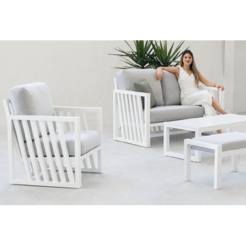 Salon de jardin sofa luxe - Abigeil-7 Set Sofa Dralon – 1 table, 1 canapé, 2 fauteuils - Blanc gris Mariland - HEVEA