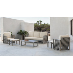 Salon de jardin sofa luxe - Abigeil-10 Set Sofa Dralon – 1 table, 1 canapé, 2 fauteuils, 2 repose-pieds - Champagne Beige Elsa - HEVEA