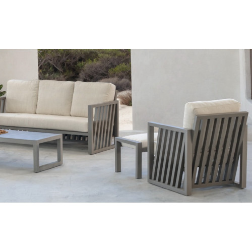 Salon de jardin sofa luxe - Abigeil-10 Set Sofa Dralon – 1 table, 1 canapé, 2 fauteuils, 2 repose-pieds - Champagne Beige Elsa - HEVEA