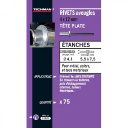 50 rivets étanches alu/acier (tête plate) Ø 4,8 x 12 mm de marque TECHMAN, référence: B1727500