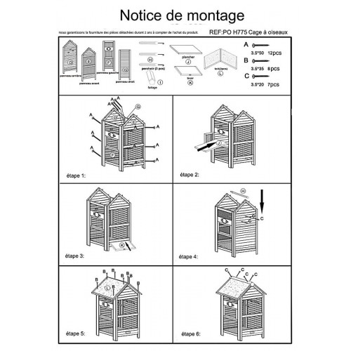 Cage à oiseaux - POH775 – 0,42 m² – Idéale pour 3 à 4 oiseaux - HABRITA