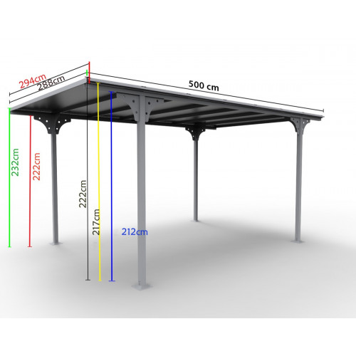 Carport aluminium toit plat coloris gris anthracite - 14,70 m² - Plaques polycarbonate 6 mm - HABRITA