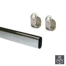 Kit de 2 tubes ovales 30 x 15mm en acier longueur 950 mm et supports pour armoire de marque EMUCA, référence: B4915100
