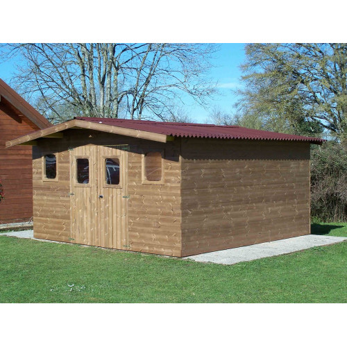 Abri Thermabri Double Pente 19,69 m² – Bois Thermochauffé – Plaques Ondulées Bitumées – Sans Plancher - HABRITA